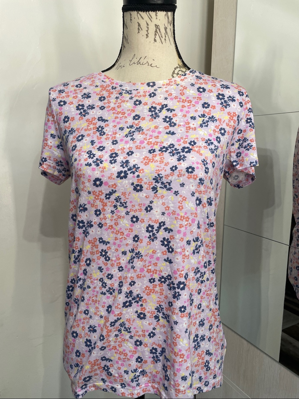 GAP Short-Sleeve Floral Crewneck Top - Pink, Navy, Yellow